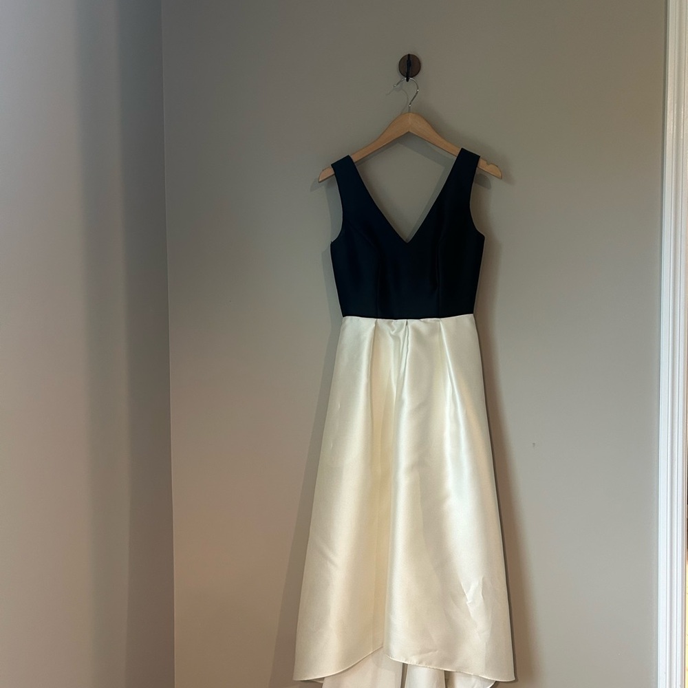 ALFRED SUNG Black and Ivory One-Shoulder Evening Gown